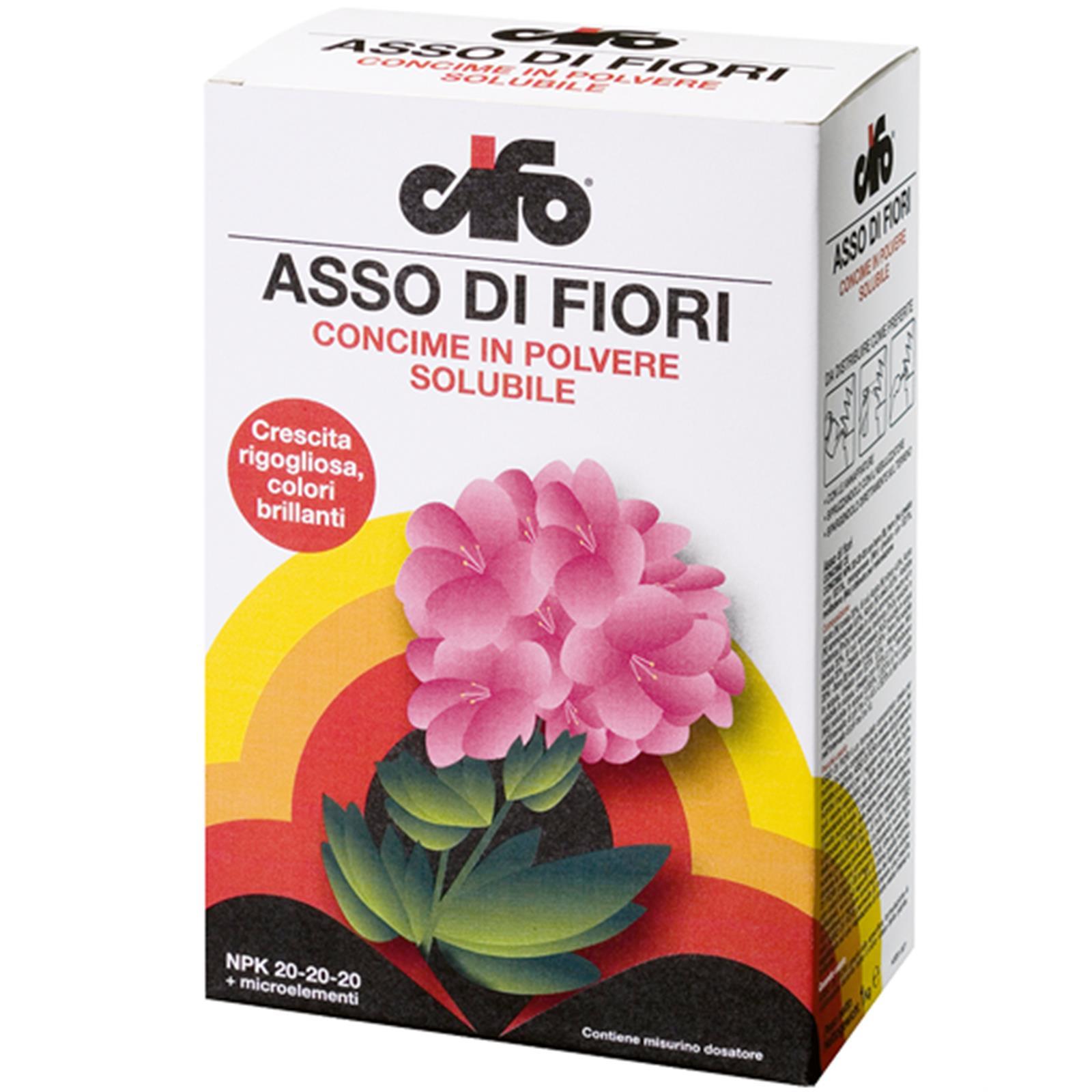 Concime in polvere solubile asso di fiori 20 20 20 npk + microelementi concimi fertilizzante
