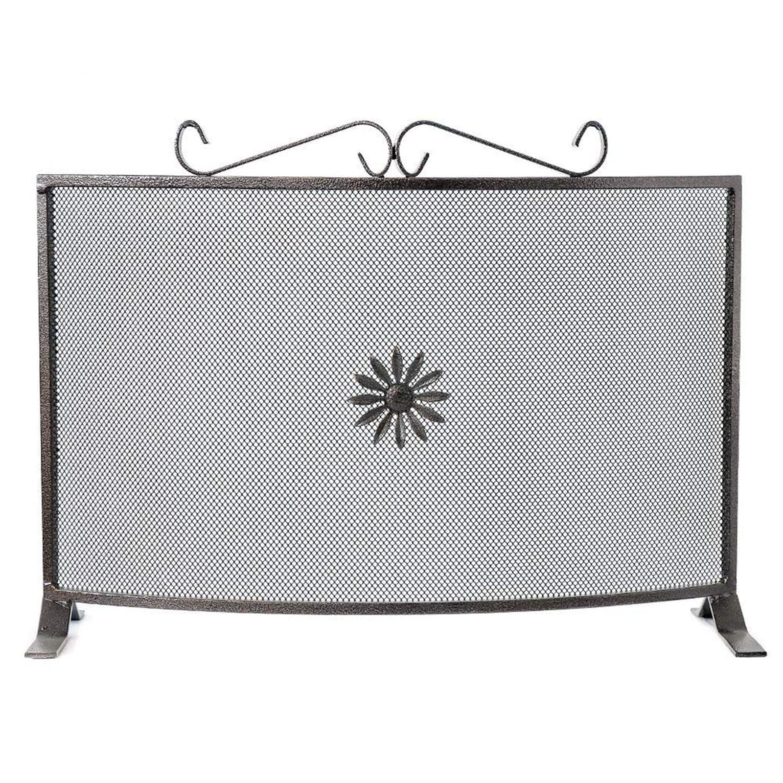 PARASCINTILLE PER CAMINO SCHERMO CURVO RETTANGOLARE 62 X H 42 CM IN FERRO BATTUTTO