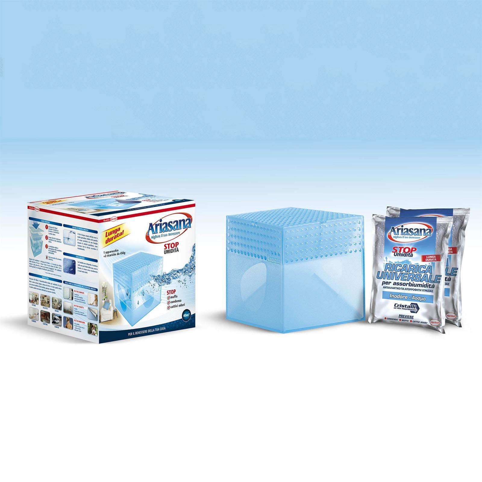 DEUMIDIFICATORE ARIASANA KIT VASCHETTA + 2 RICARICHE ASSORBI UMIDITA' DA 450 GR