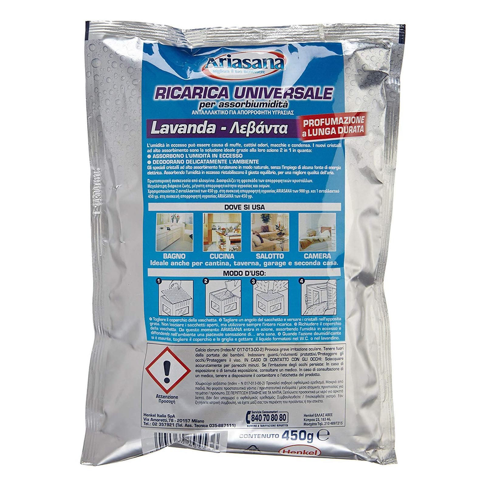 RICARICA ARIASANA ASSORBIUMIDITA' SALI ASSORBIUMIDITA' DEUMIDIFICATORE LAVANDA HENKEL