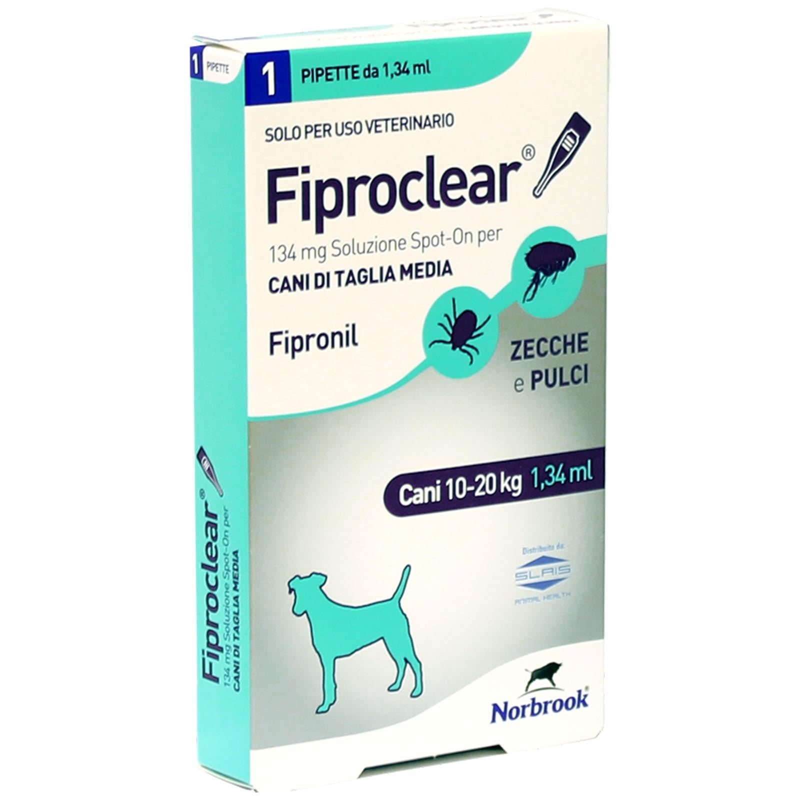 Pz 1 pipetta antiparassitaria per cani e gatti anti pulci zecche fiproclear spot-on (10 - 20 kg)