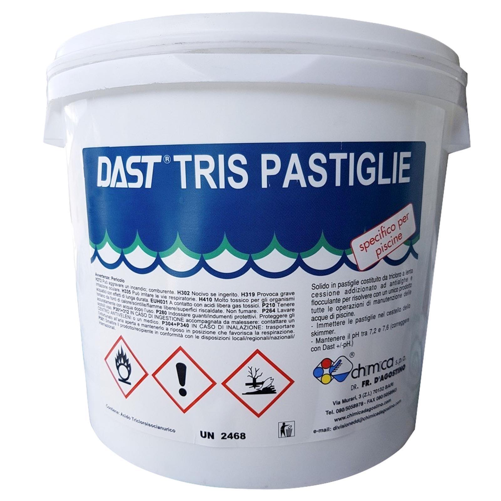 Cloro multifunzione "Tris pastiglie" con antialghe e flocculante per piscina