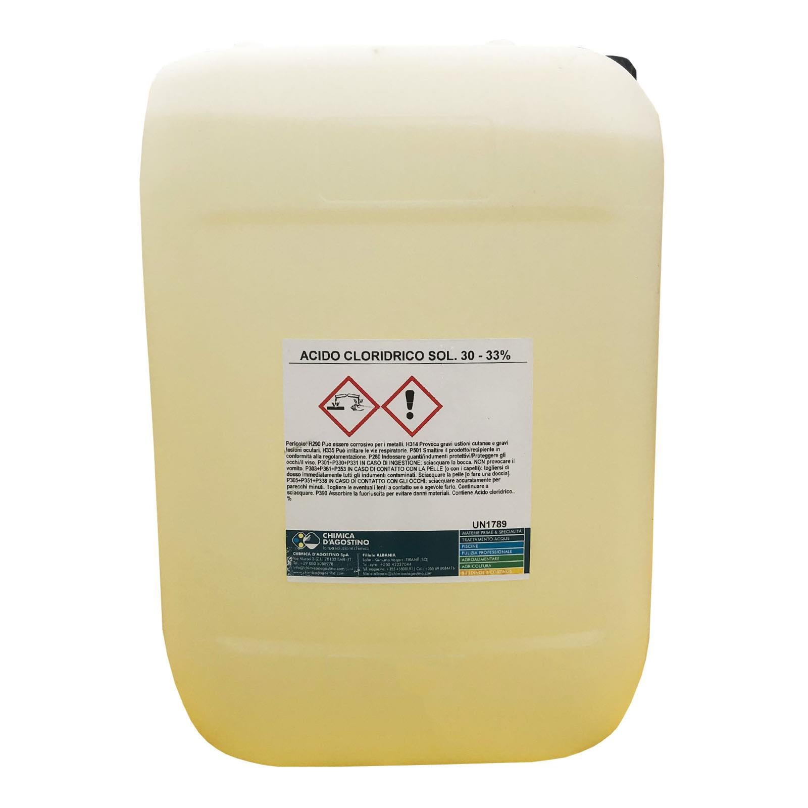 KG 25 ACIDO CLORIDRICO 30/33 % ACIDO MURIATICO LIQUIDO CORROSIVO PROFESSIONALE