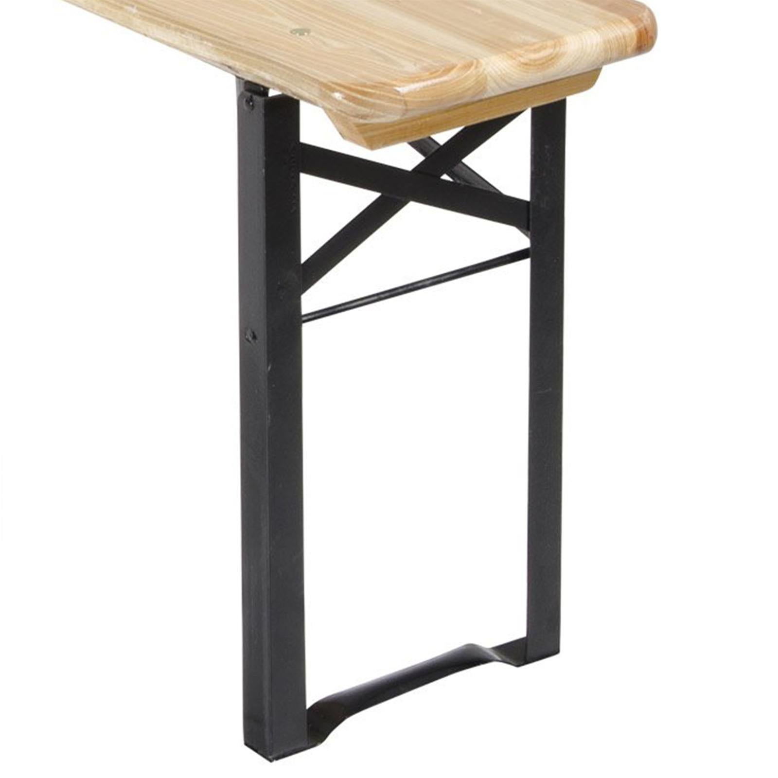 Set birreria in legno impregnato, tavolo e panche pieghevoli piedi in metallo, per sagre e festa della birra