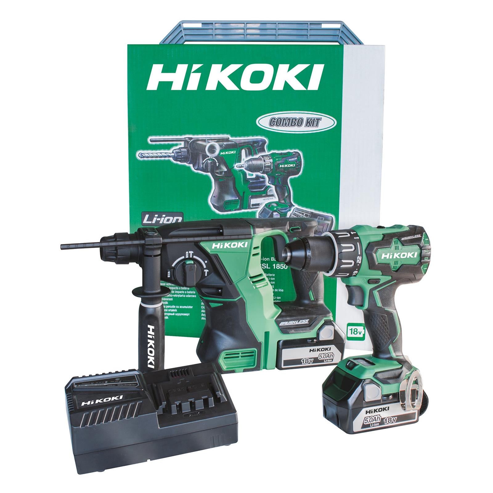 Kit combo brushless hikoki kc18drbl trapano avvitatore a percussione + tassellatore
