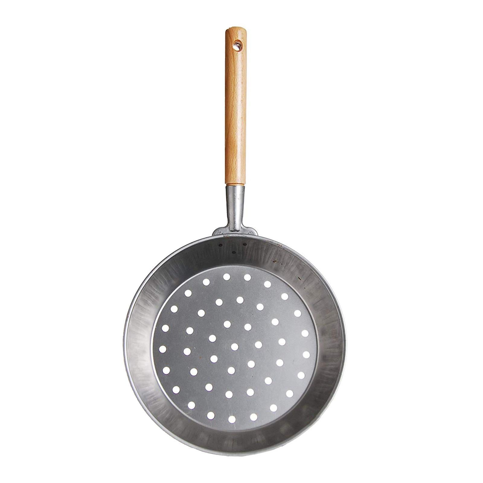 PADELLA BUCATA PER CASTAGNE Ø 26 CM CON MANICO IN LEGNO PER FORNELLO A GAS