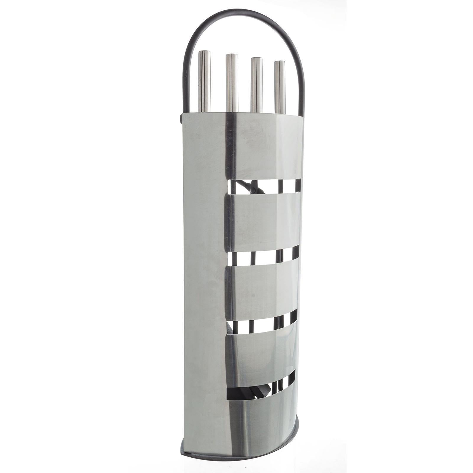 SET ACCESSORI 5 PZ GRUPPO CAMINO PER STUFA A LEGNA ACCAIO INOX CON PALETTA SCOPA E PINZA