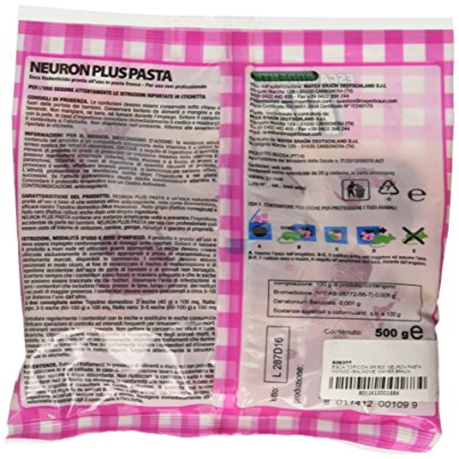 Esca topicida "Neuron pasta" bocconi al salmone per topi, ratti e arvicole veleno rodenticida 500 gr