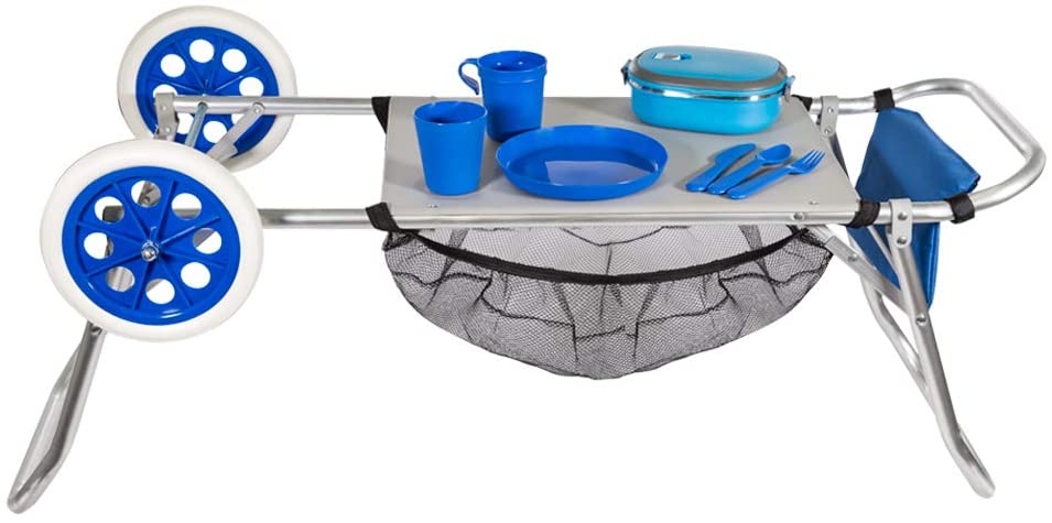 Carrello con tavolo trolley in alluminio per campeggio viaggio o spiaggia