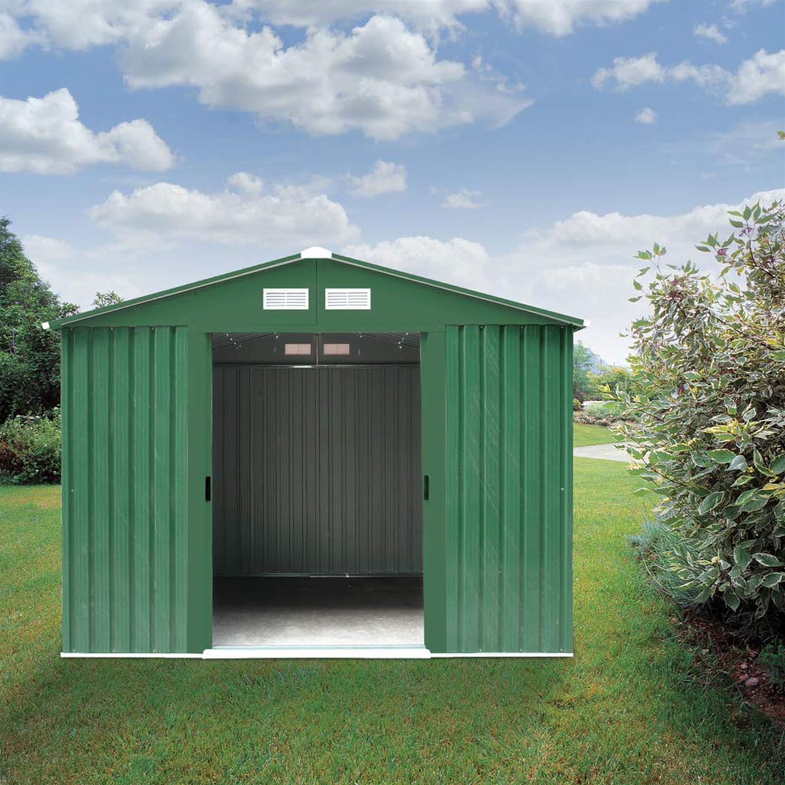 Casa cottage large in metallo 257 cm verde da giardino deposito esterno ripostiglio