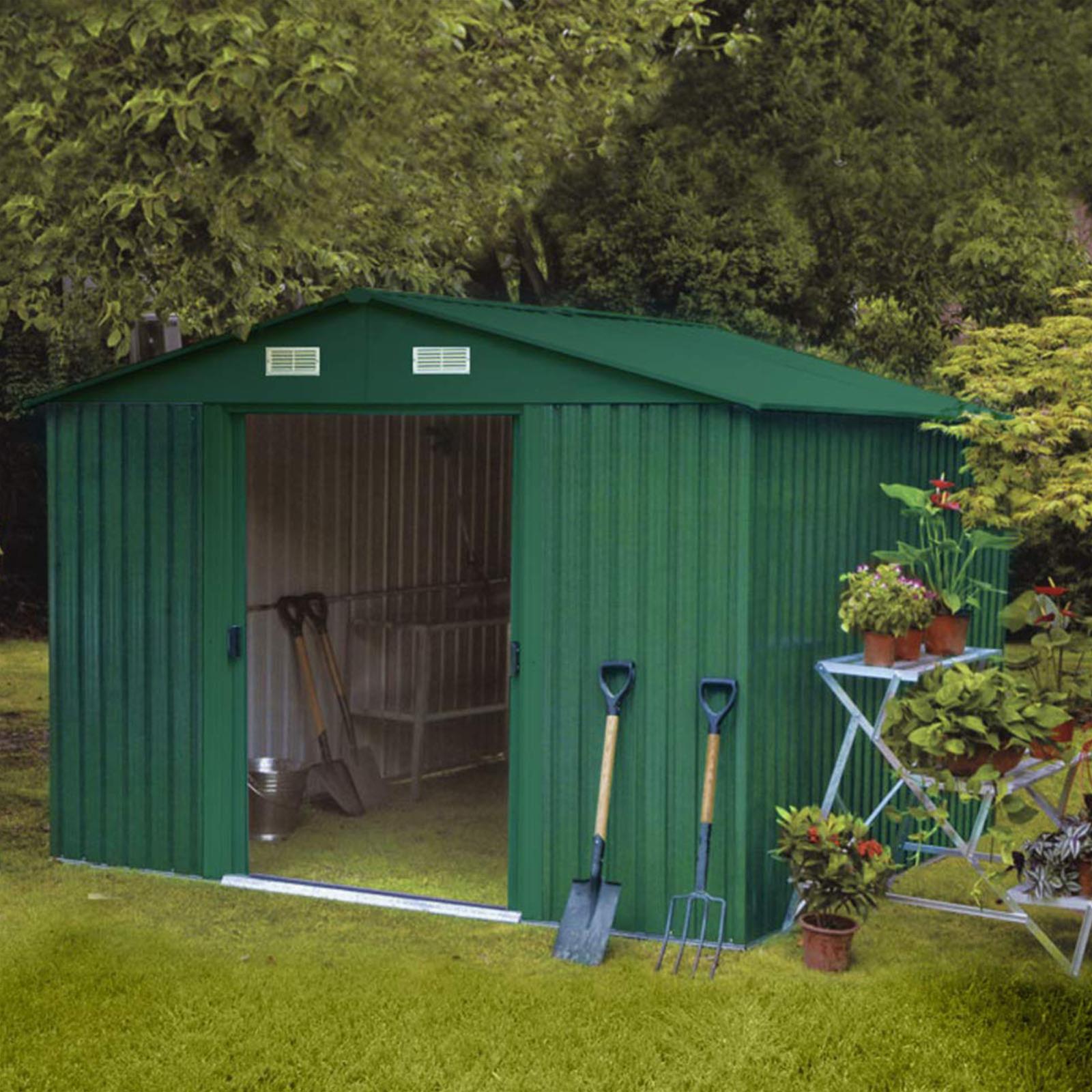 Casa cottage large in metallo 257 cm verde da giardino deposito esterno ripostiglio