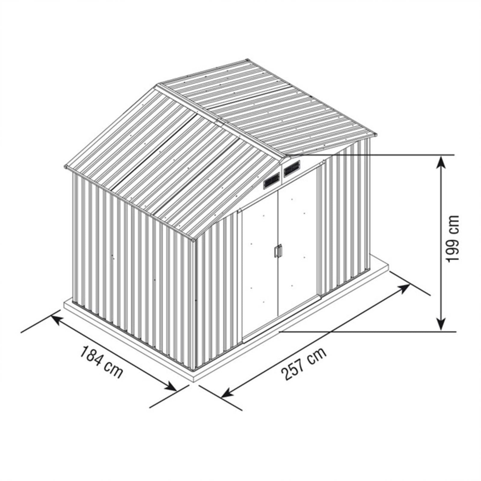 Casa cottage large in metallo 257 cm verde da giardino deposito esterno ripostiglio