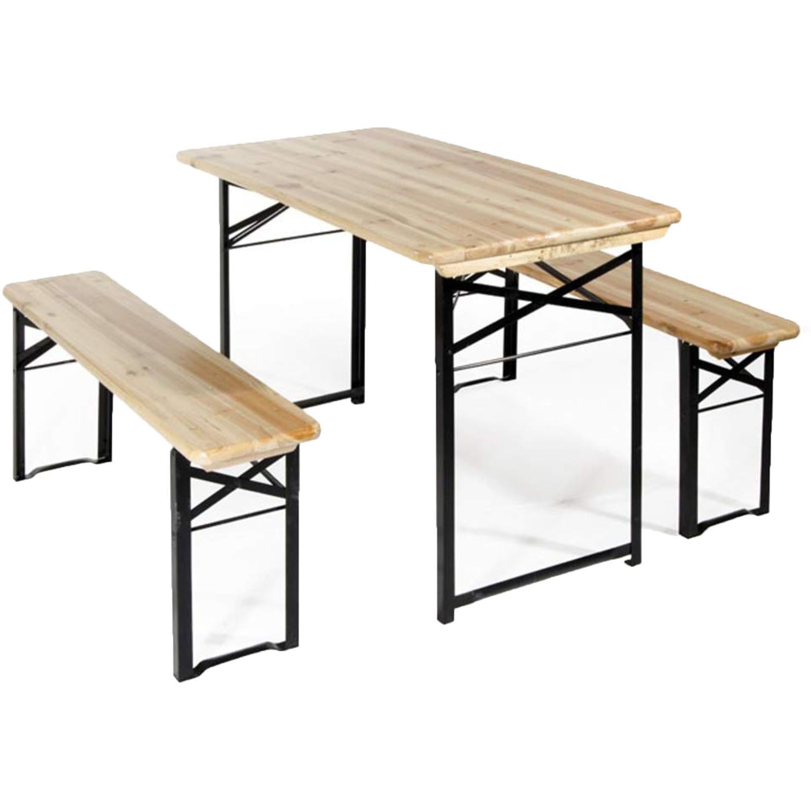 Set birreria in legno 120 x 60 cm tavolo e panche pieghevoli piedi in metallo