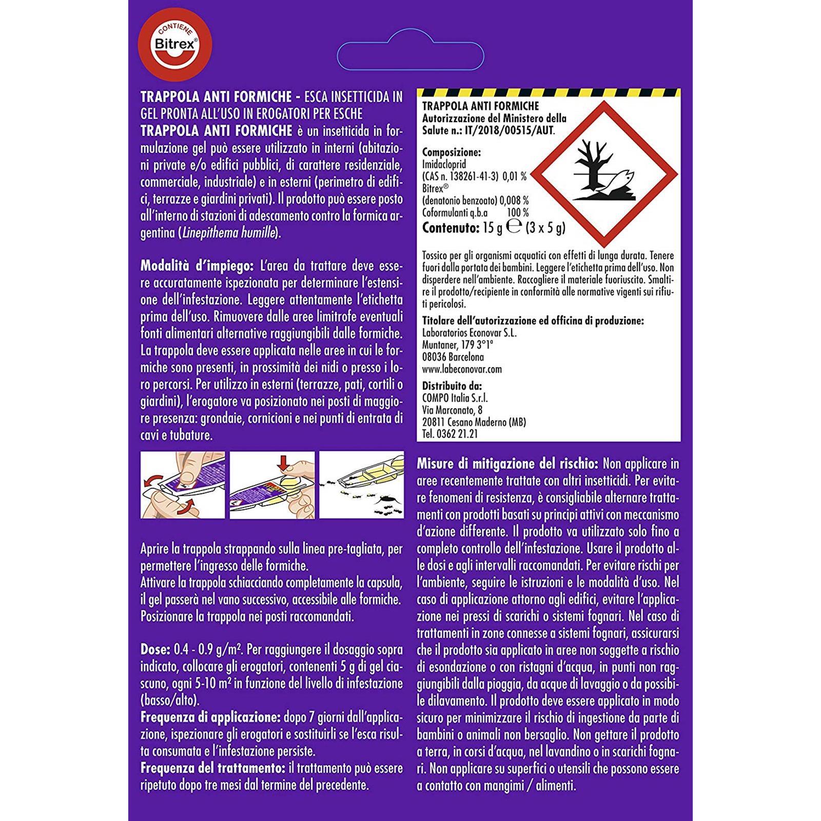 TRAPPOLE PER FORMICHE ESCA ANTIFORMICHE INSETTICIDA GEL IN BLISTER USO INTERNO PZ 3