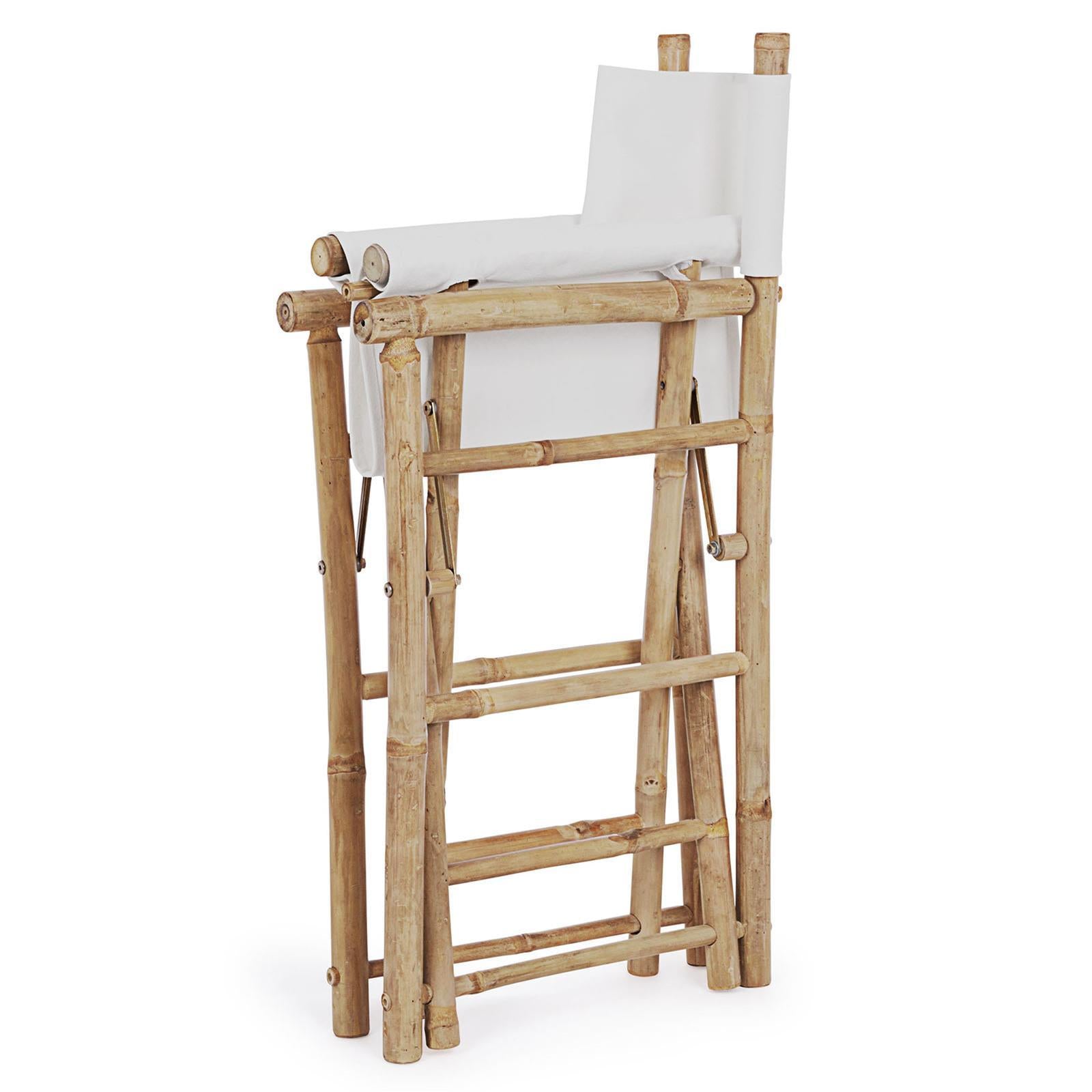 Sedia regista joyce da piscina e balcone struttura in bamboo e tessuto bianco
