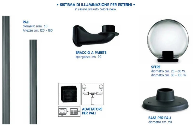 Palo in policarbonato nero per lampione da giardino Ø 60 mm