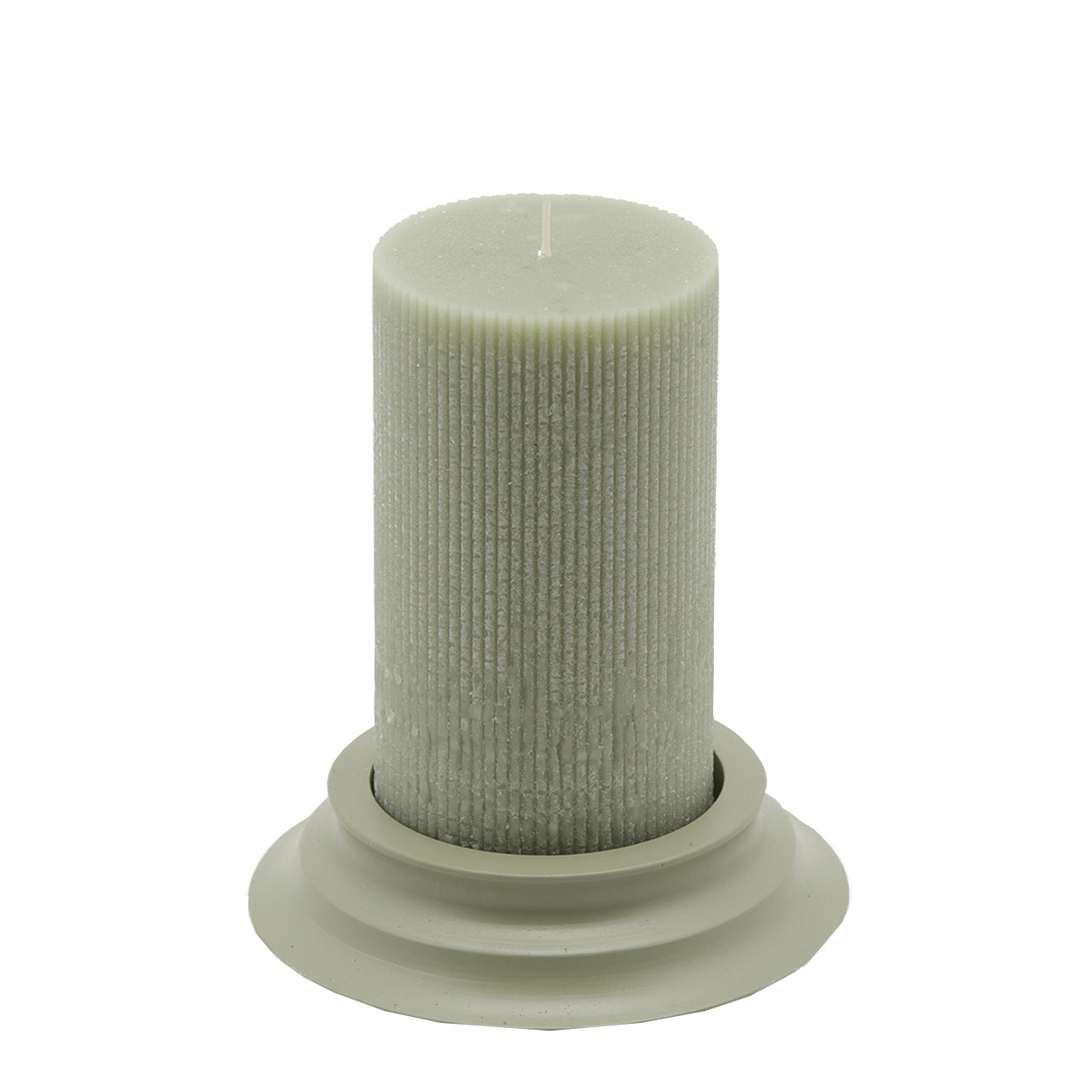 Candela cilindrica decorata cera dorica con piatto per ambienti