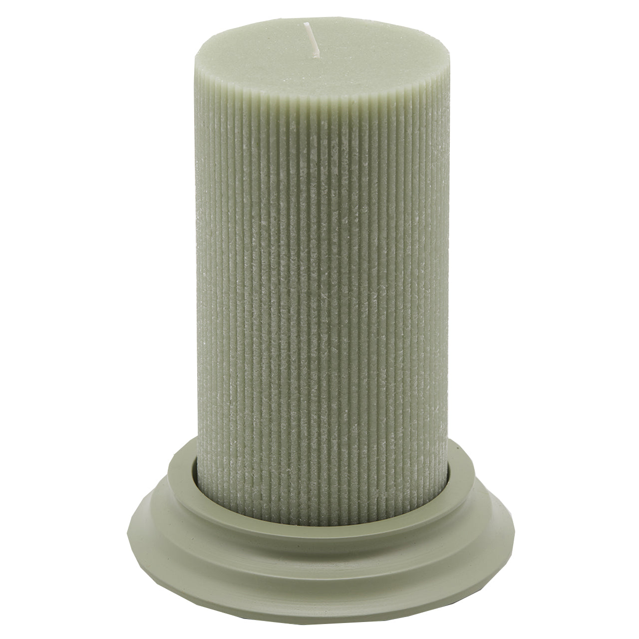 Candela cilindrica decorata cera dorica con piatto per ambienti