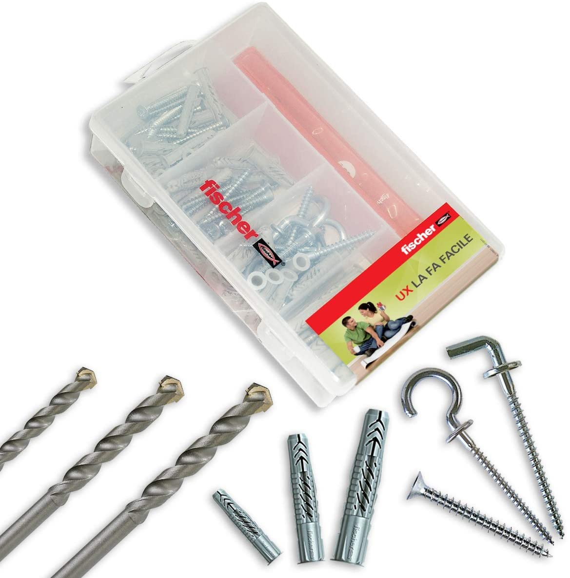 Kit completo di tasselli e punte per fissaggi su muri e cartongessi 89 pezzi