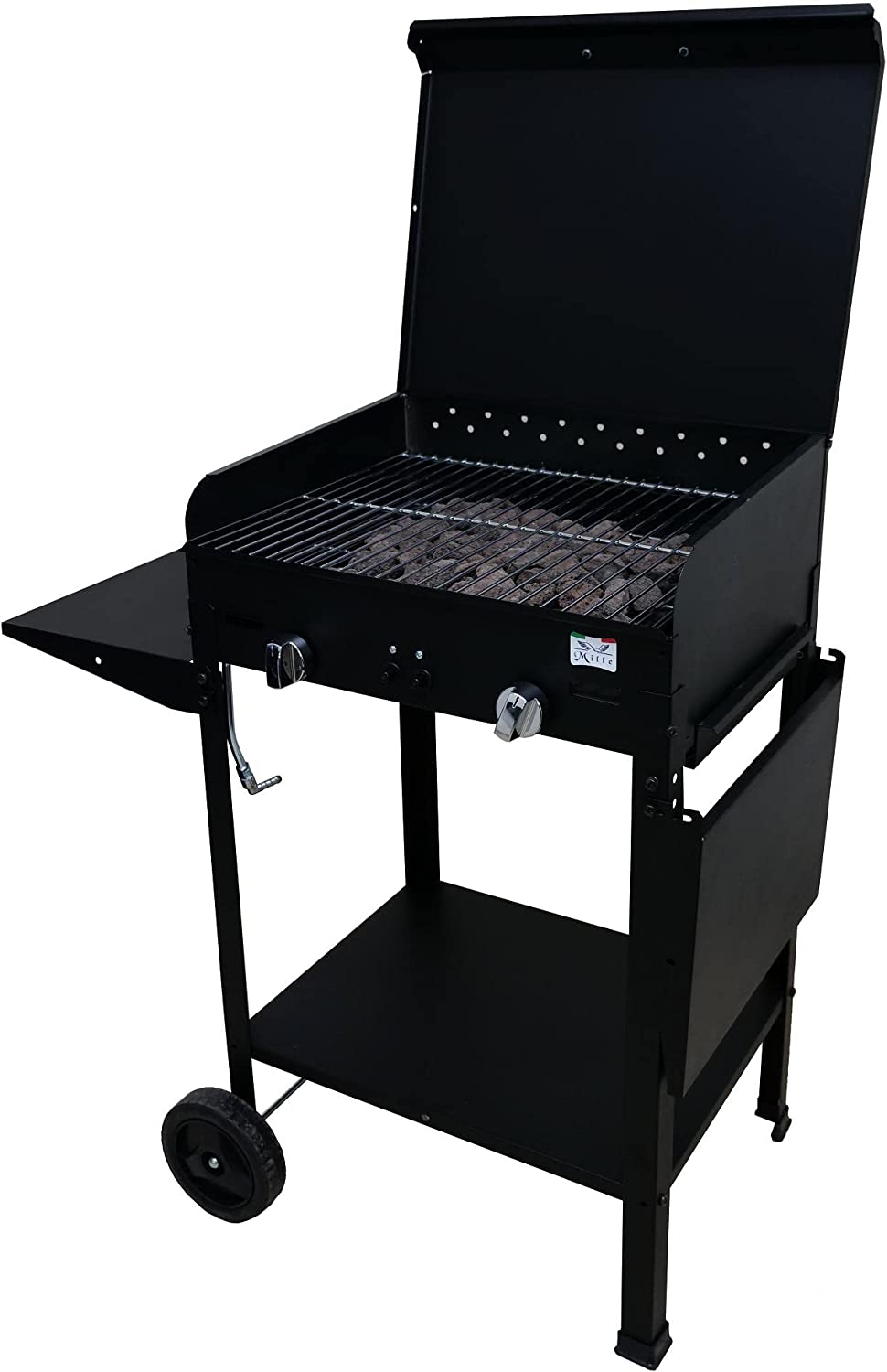 Barbecue bbq a gas e pietra lavica il lamiera smaltata 2 fuochi