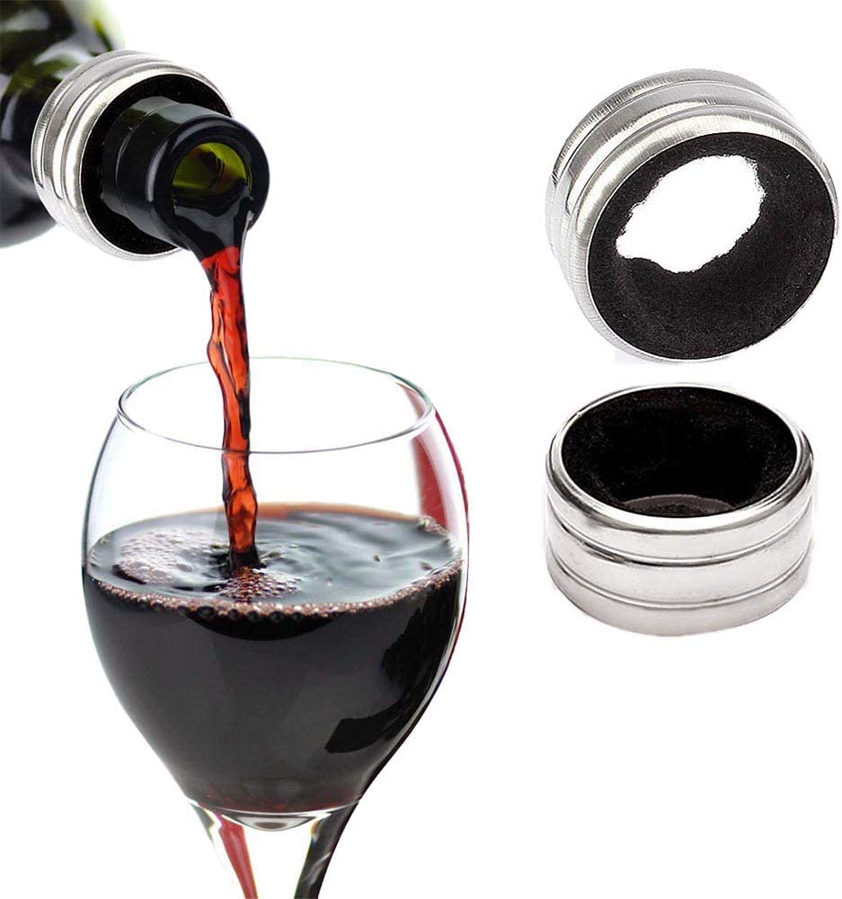 Set sommelier 4 pezzi Cavatappi con tagliacapsule, Anello anti goccia, Tappo chiudi bottiglia, Tappo versatore