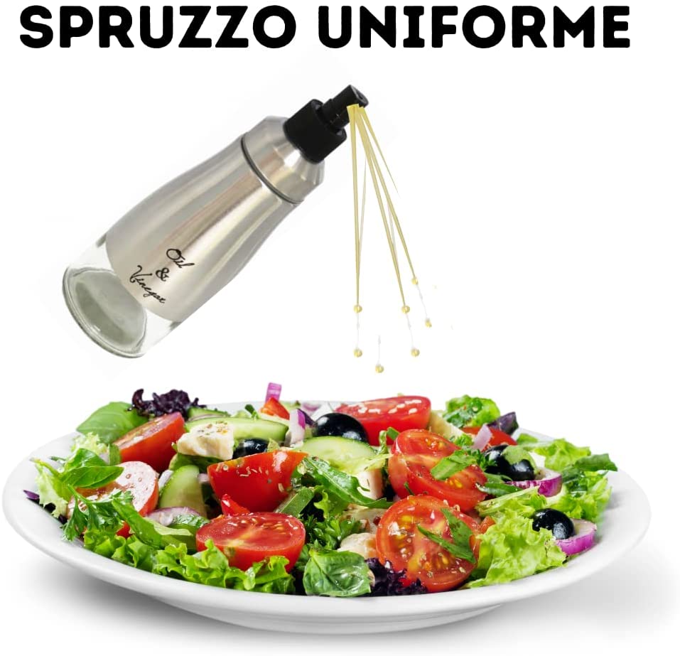 Oliera ed Acetiera Spray in Vetro con Ugello in Acciaio Inox 300 ml