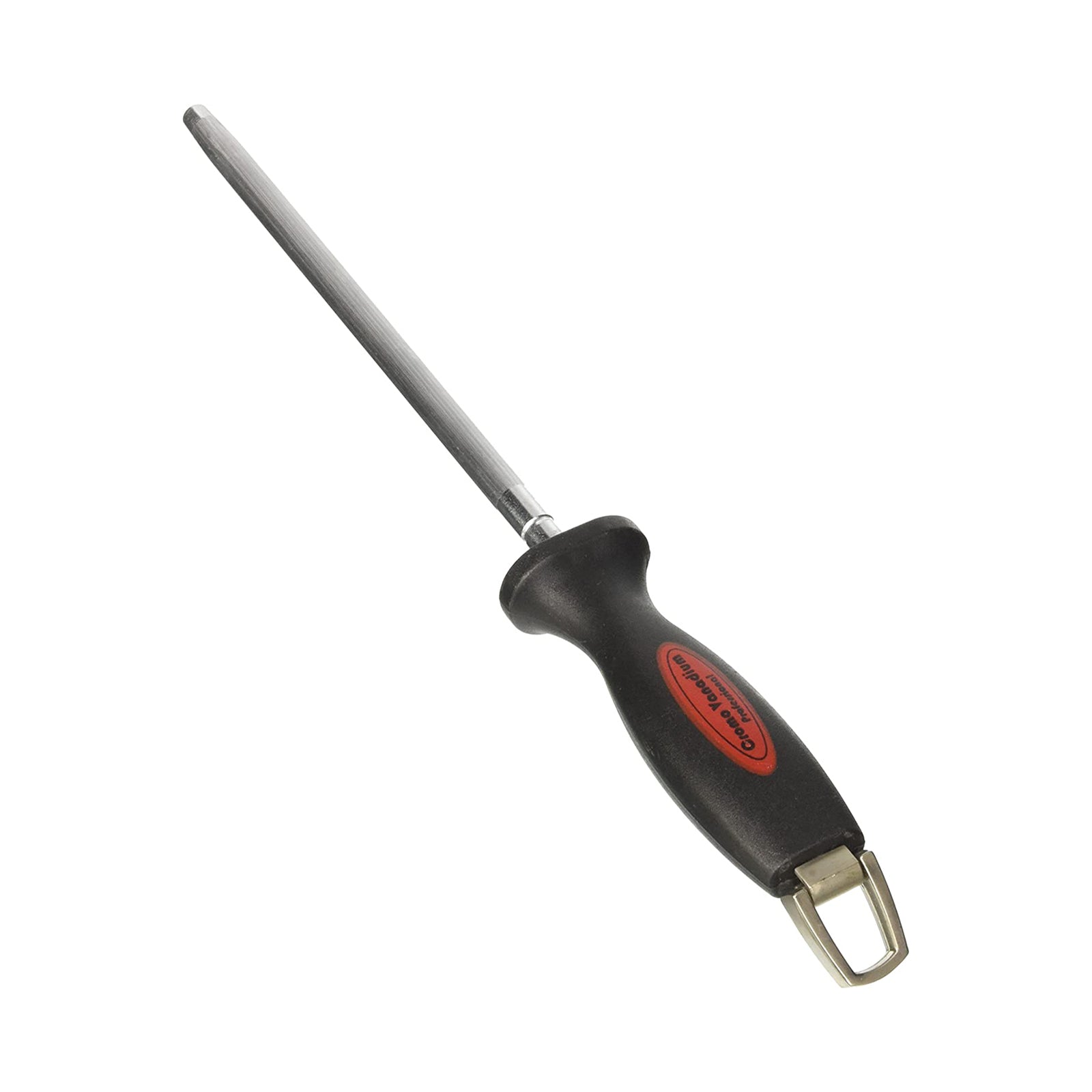 Affilatoio per coltelli tondo da macellaio in acciaio con cerchio per appendere