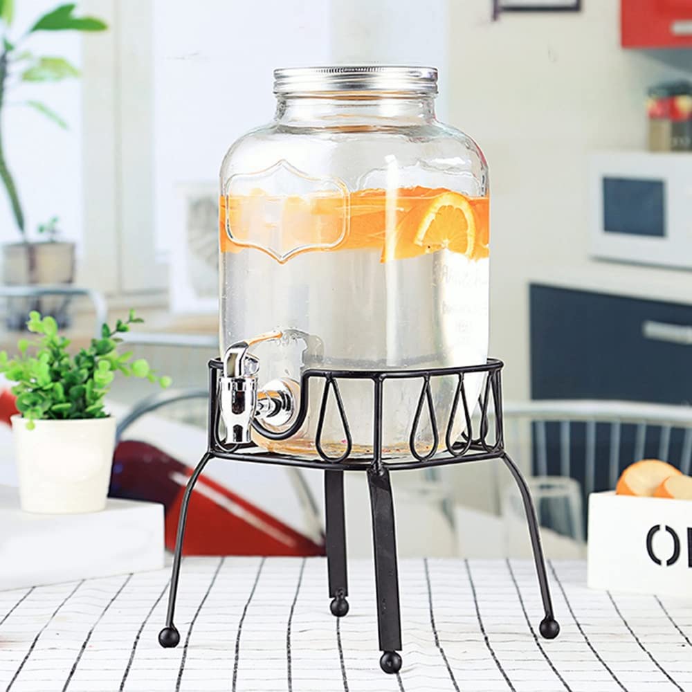 Caraffa in vetro porta bevande con rubinetto e supporto in metallo 7,5 lt