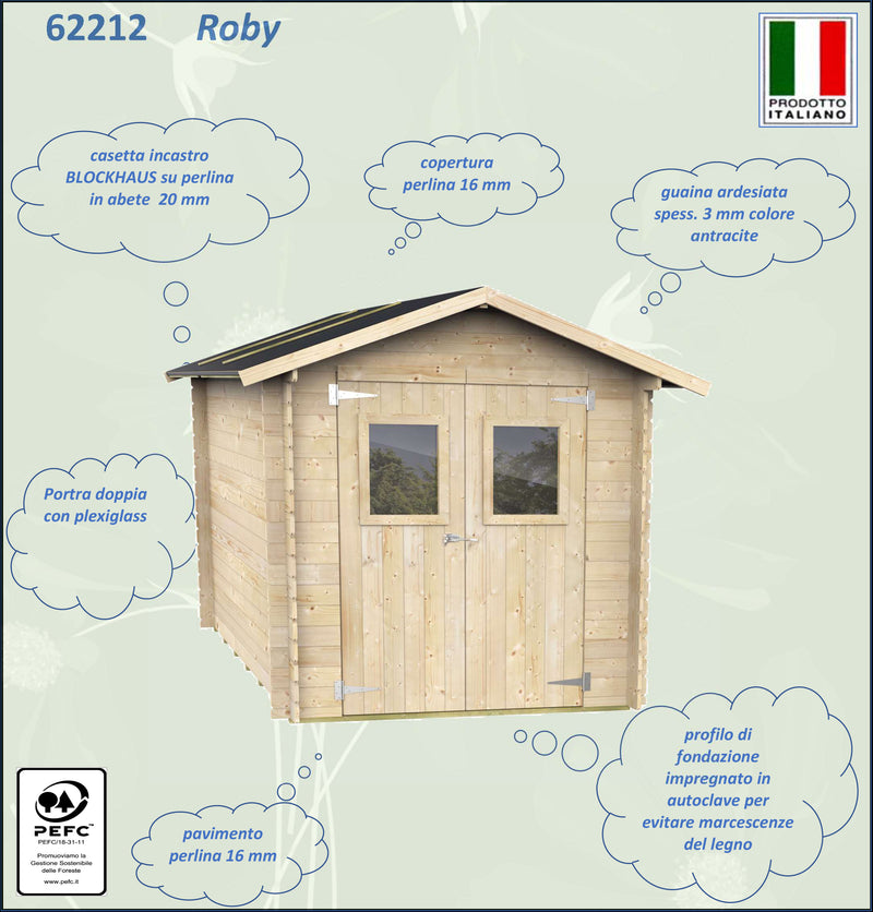 Casetta in legno con doppia porta e finestra deposito da giardino per attrezzi "Made in Italy" 198 x 198 x h 215 cm