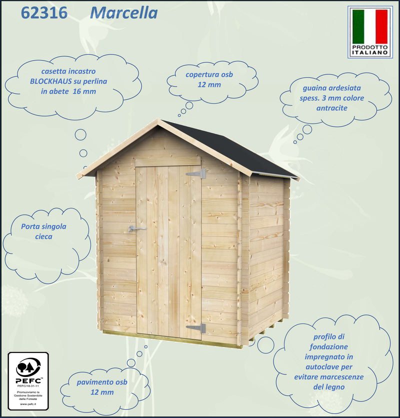 Casetta in legno con porta deposito da giardino per attrezzi "Made in Italy" 146 x 130 x h 185 cm