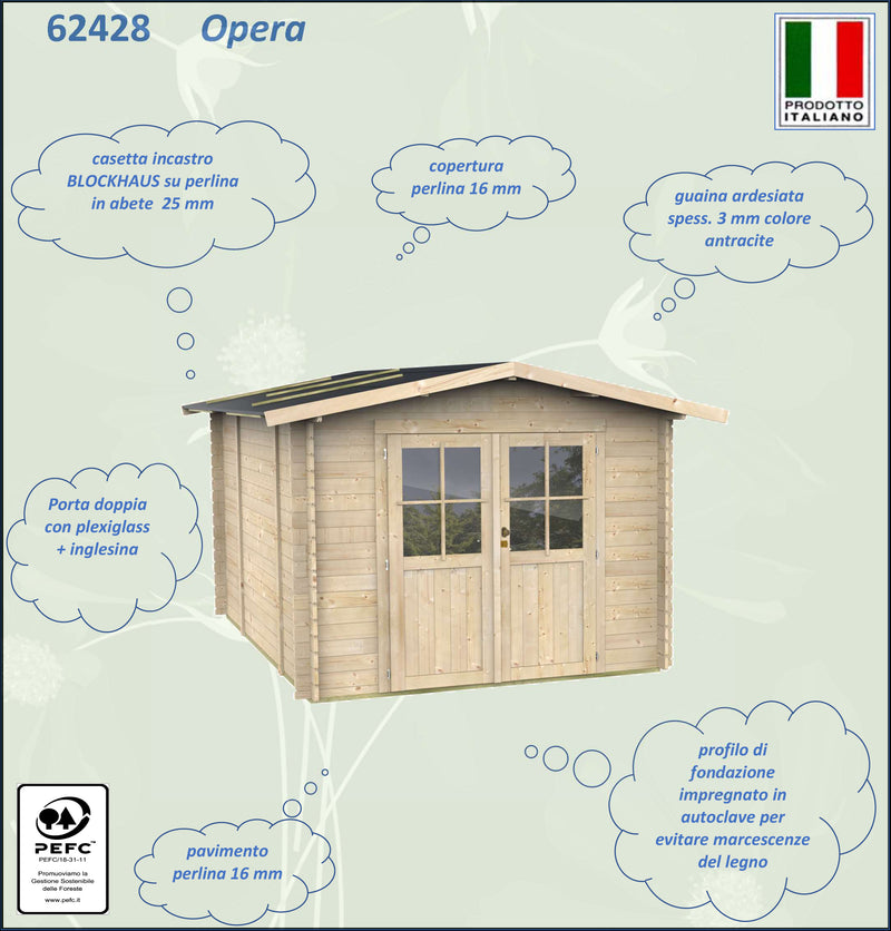 Casetta in legno con doppia porta finestrata deposito da giardino "Made in Italy"