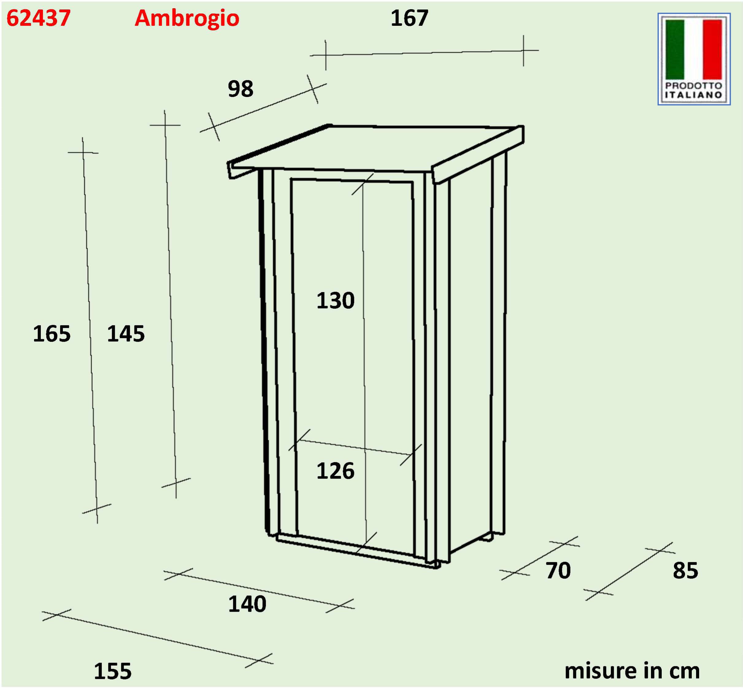 Casetta in legno addossata con doppia porta deposito da giardino "Made in Italy" 155 x 85 x h 165 cm