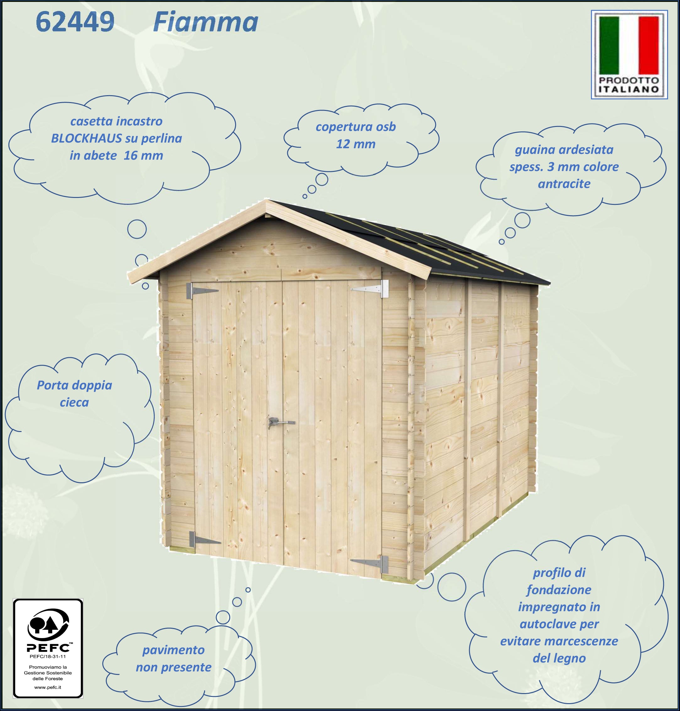 Casetta in legno deposito per stoccaggio 2 bancali di pellets "Made in Italy" 178 x 273 x h 226 cm