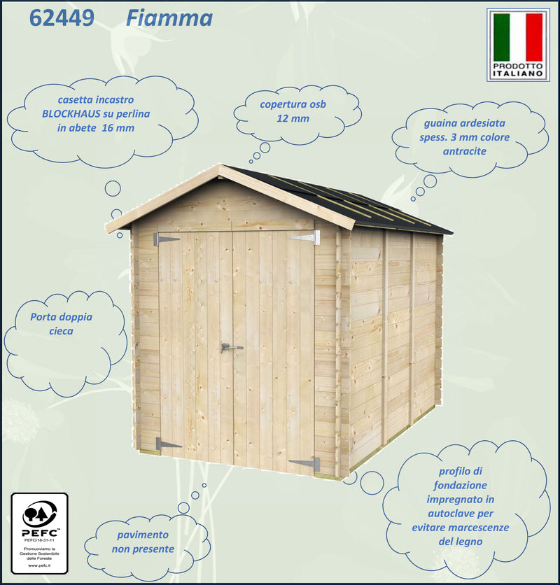 Casetta in legno deposito per stoccaggio 2 bancali di pellets "Made in Italy"  178 x 273 x h 226 cm