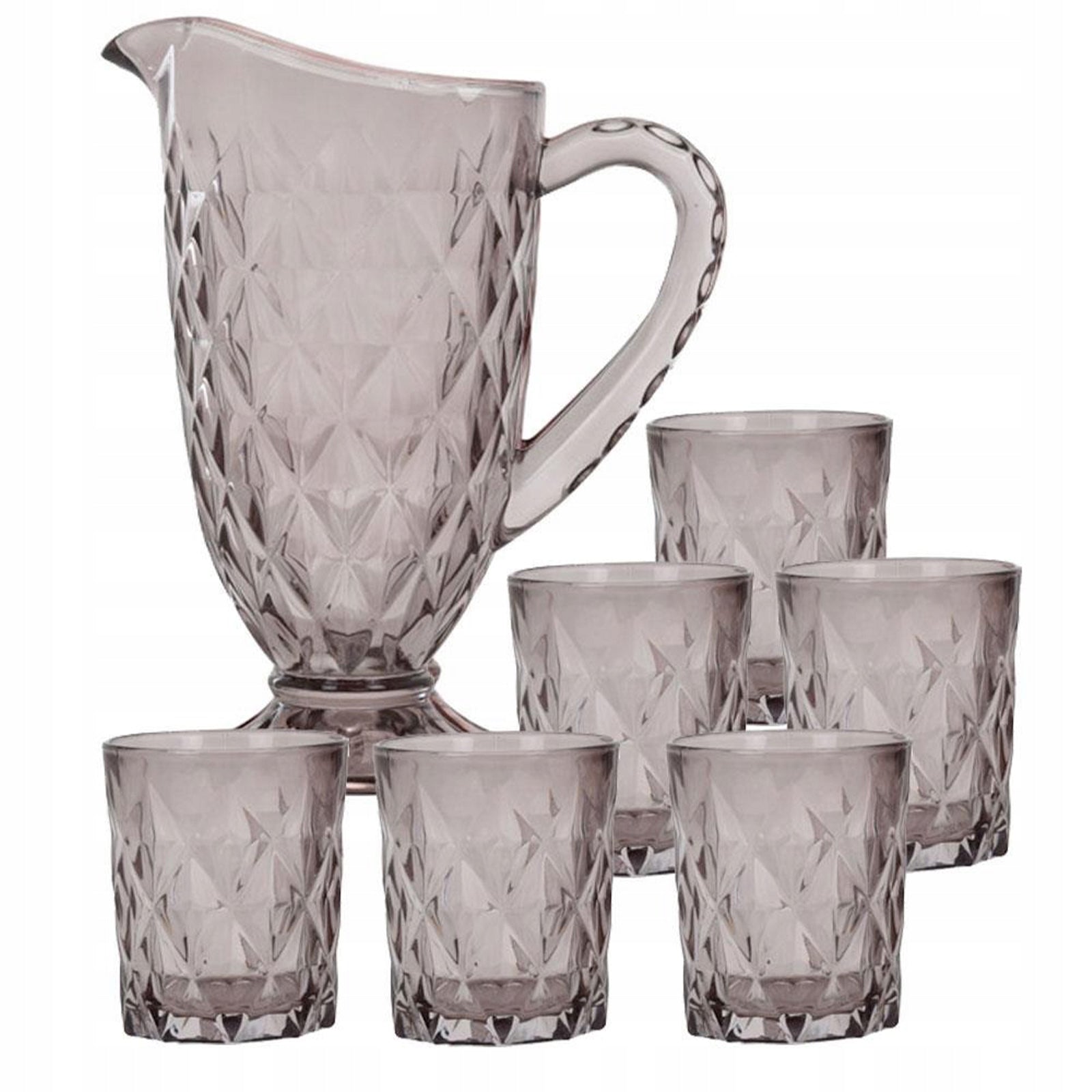 Caraffa in vetro con beccuccio e manico, set caraffa + 6 bicchieri in vetro