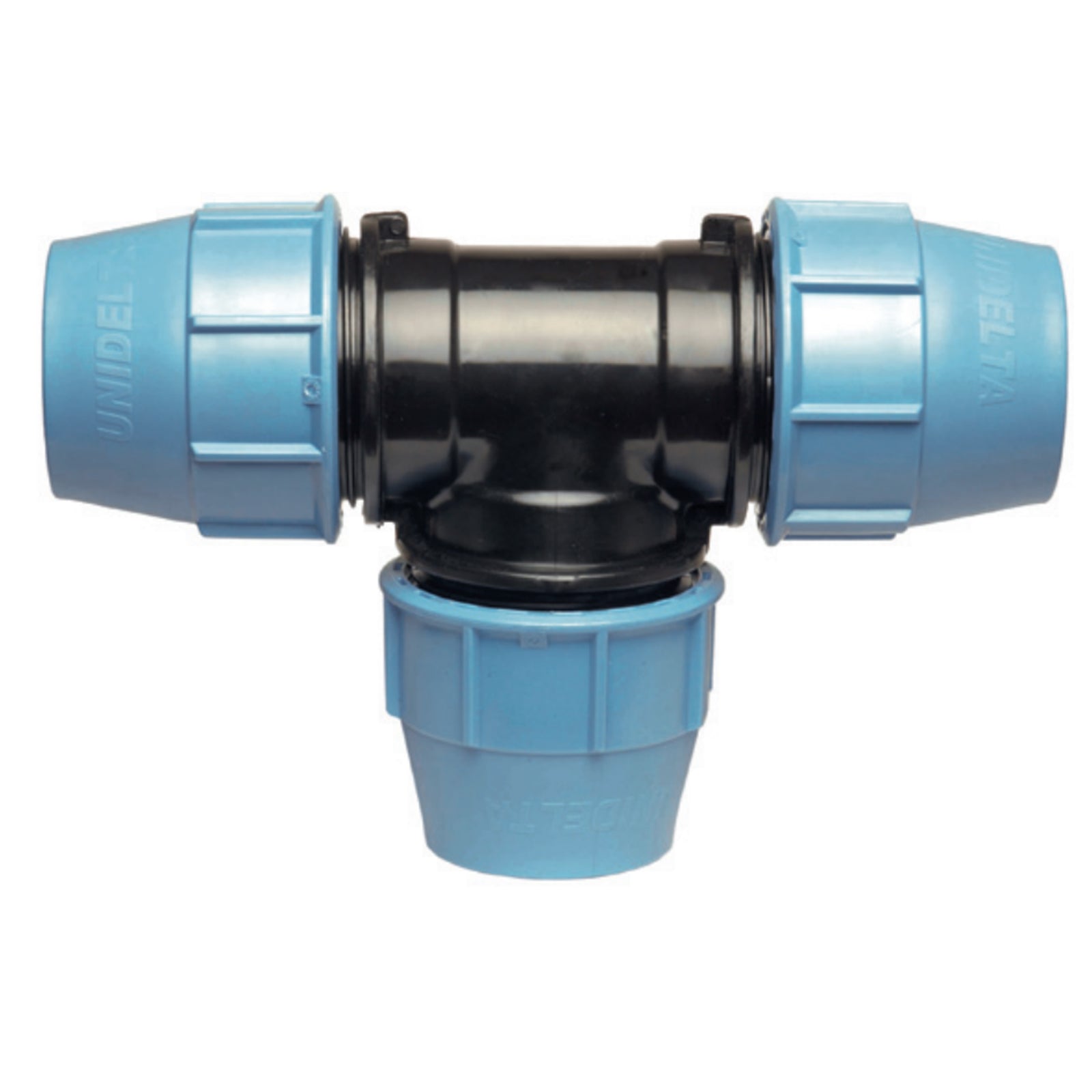 Raccordo a "T" a 90° in polipropilene a compressione per irrigazione e giardinaggio PN 16 Bar