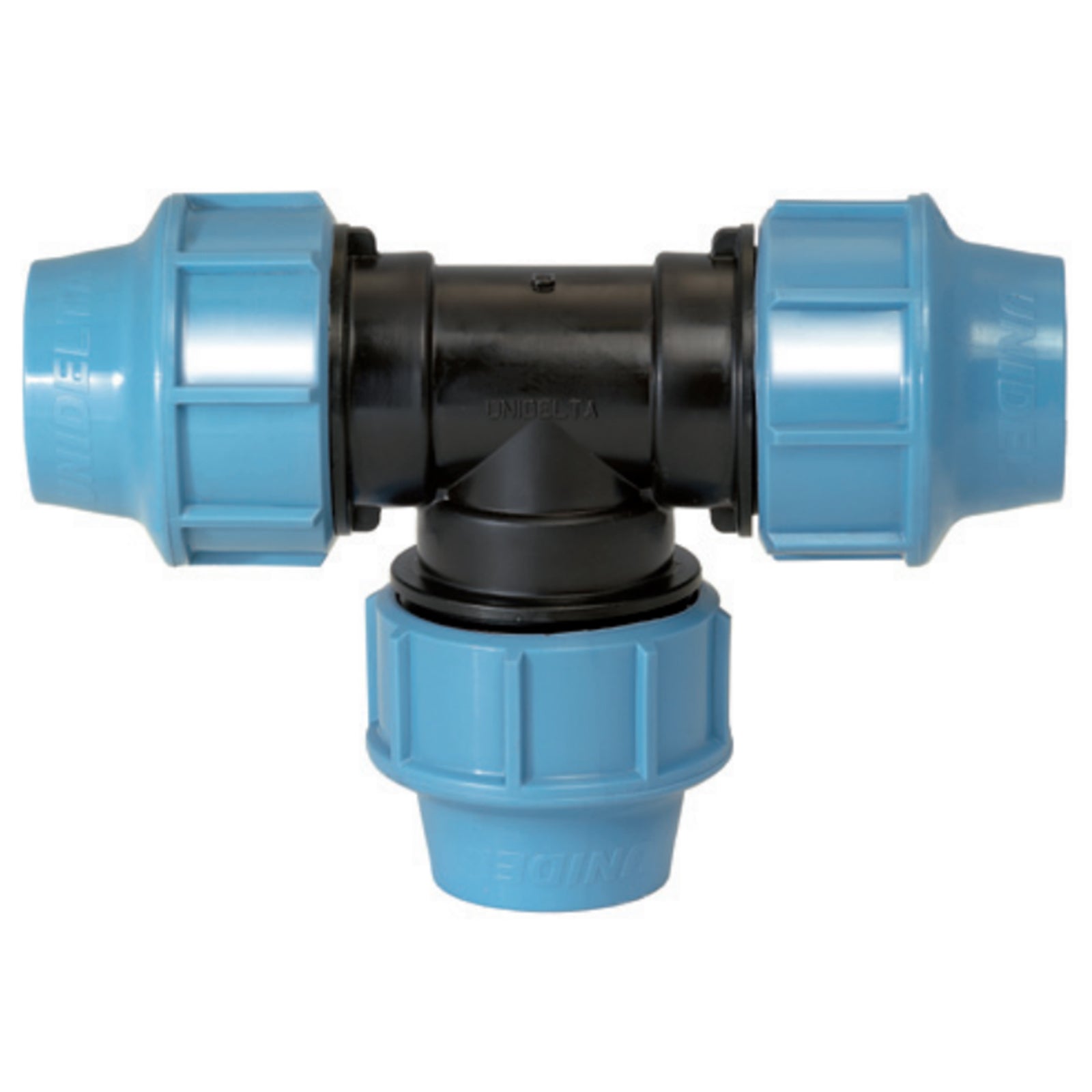 Raccordo a "T" a 90° in polipropilene a compressione per irrigazione e giardinaggio PN 16 Bar