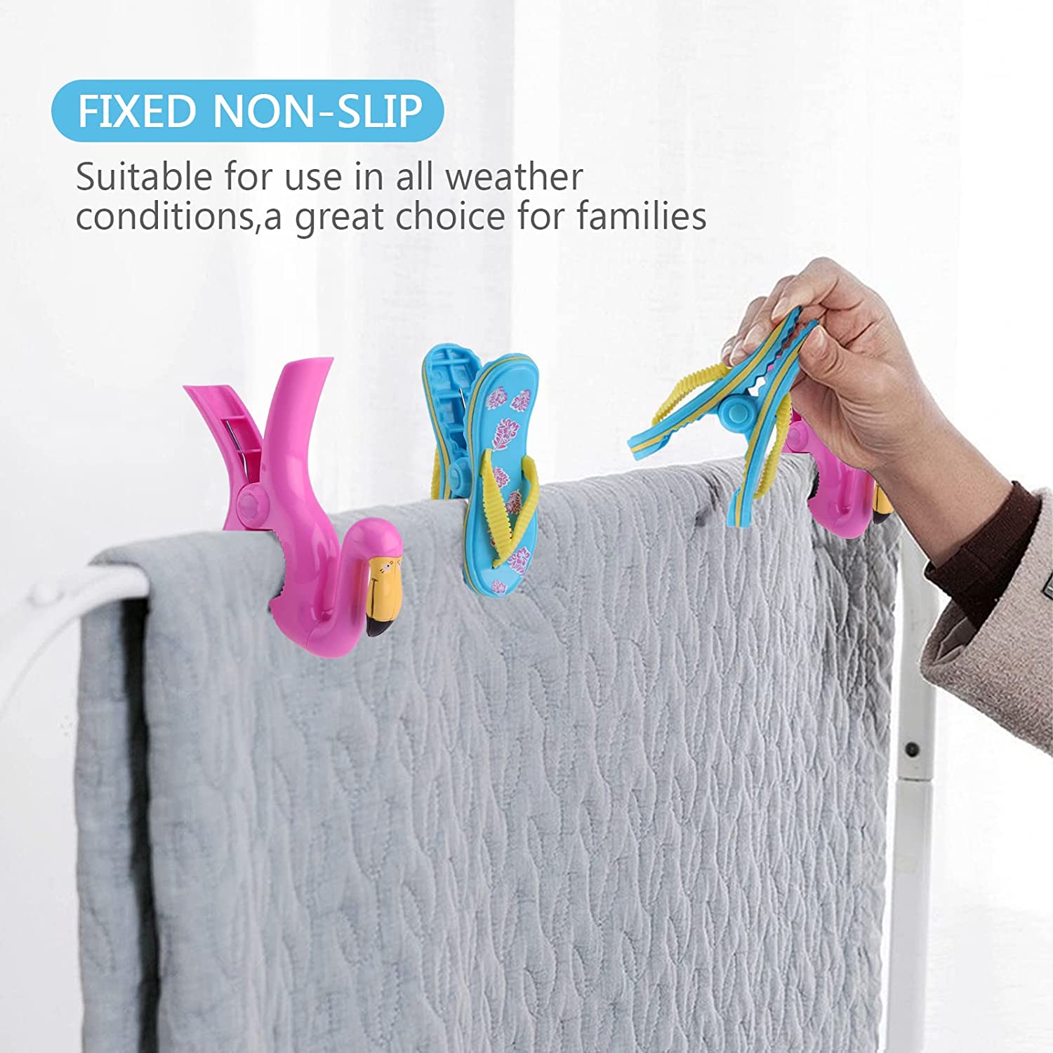 Set 2 mollette antivento, animali in plastica per fissaggio telo mare