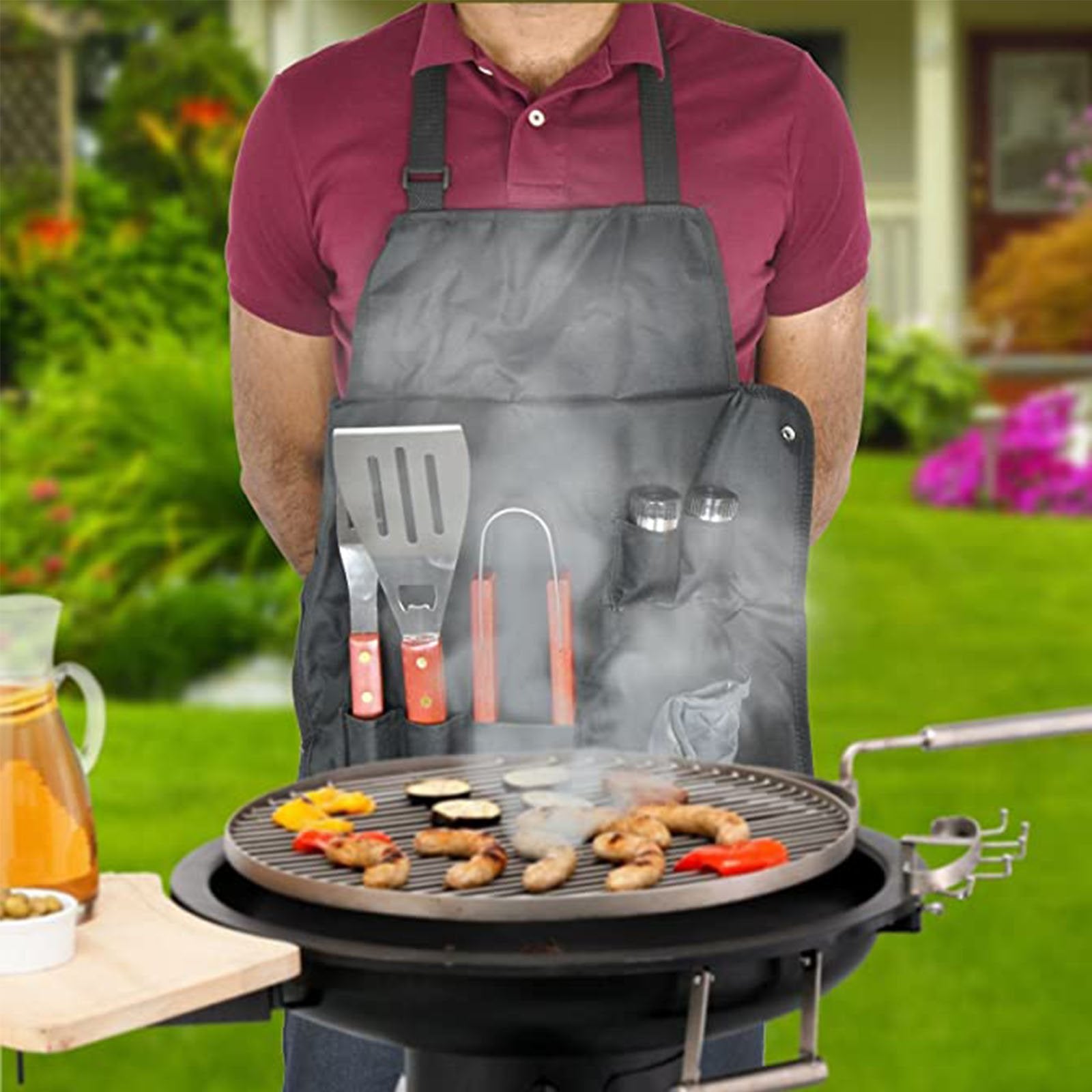 Grembiule da barbecue con accessori per grigliata con piza e paletta