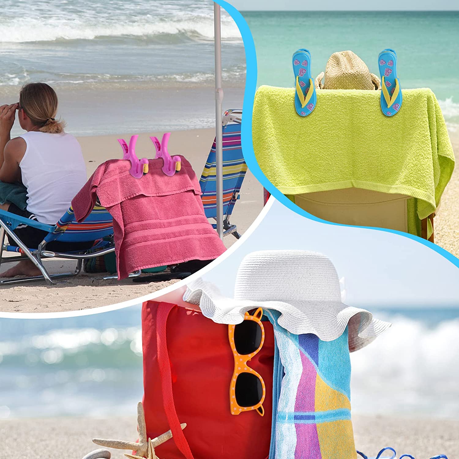 Set 2 mollette antivento, animali in plastica per fissaggio telo mare