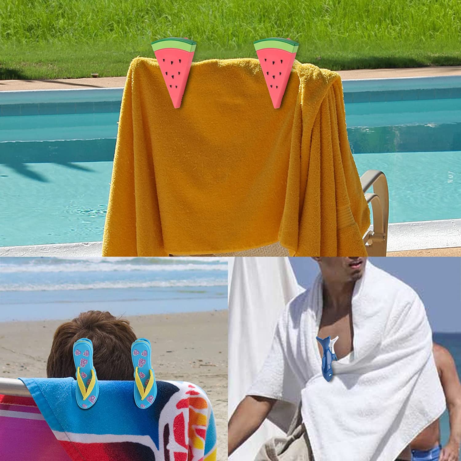 Set 2 mollette antivento, animali in plastica per fissaggio telo mare