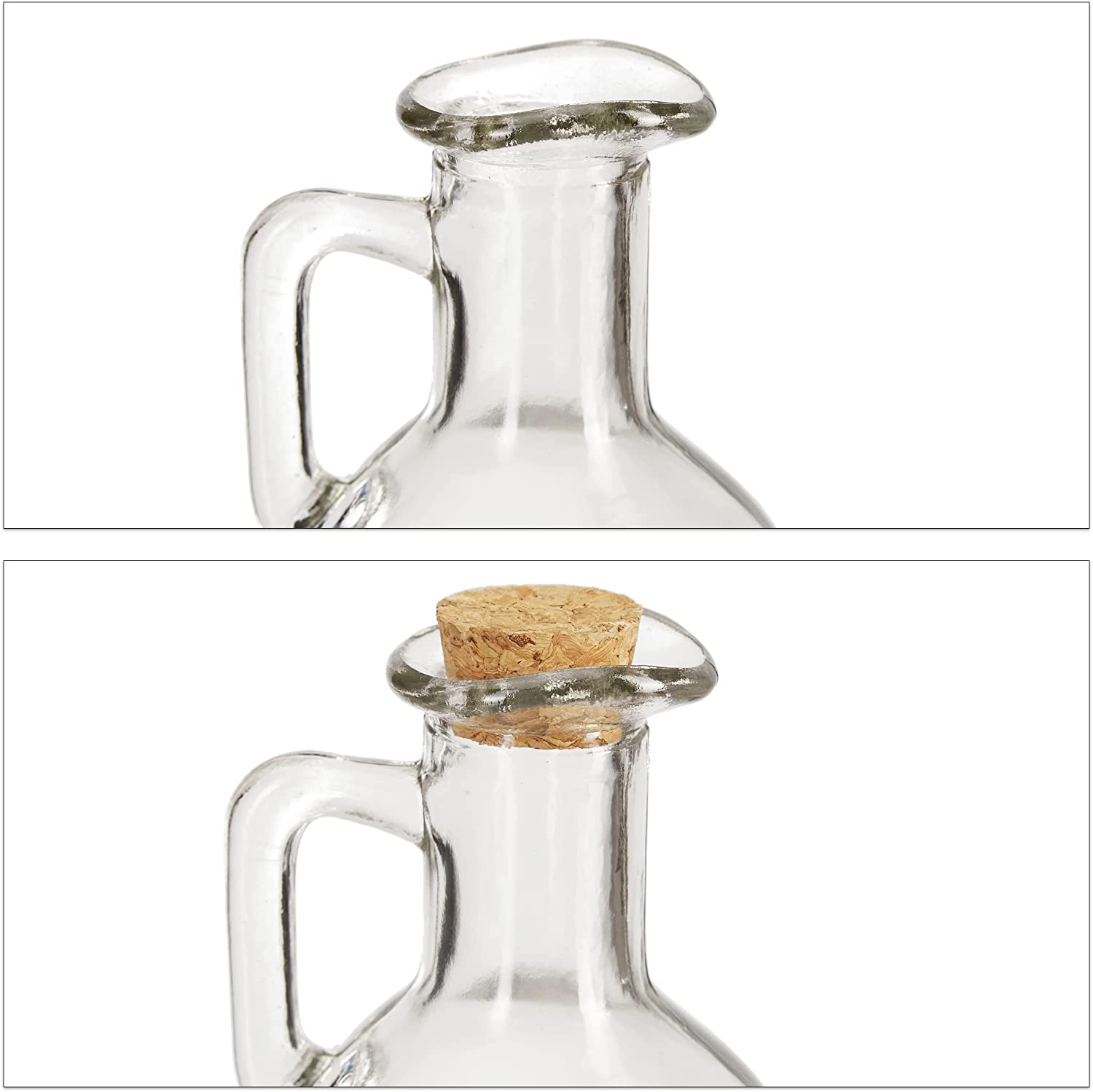 Set Oliera e Acetiera in vetro con manico ed imboccatura a tappo di sughero