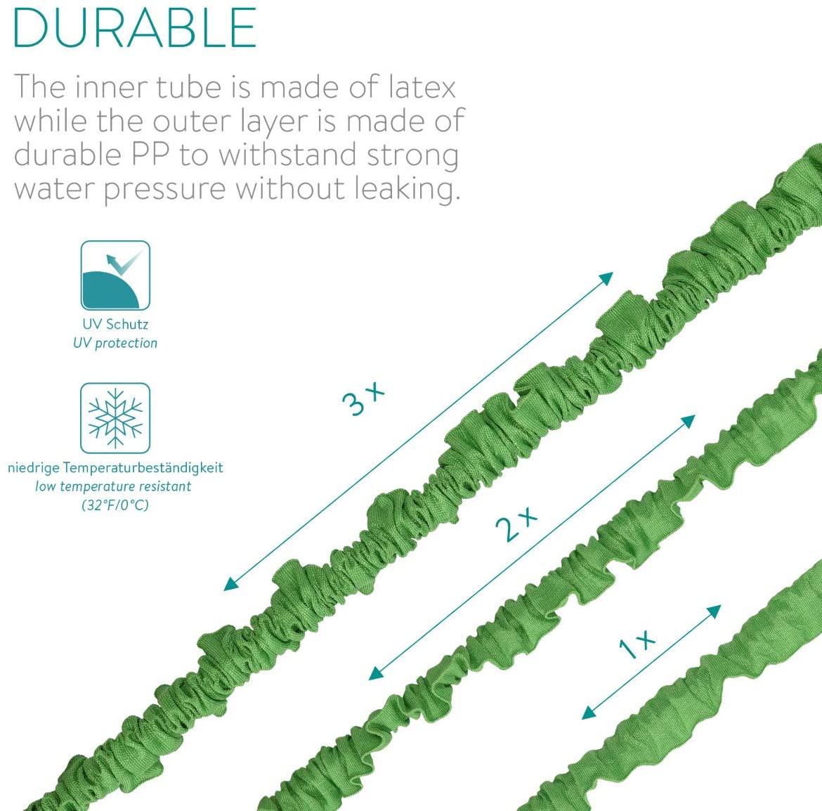 Tubo da giardino estendibile con pistola 7 funzioni per balcone e veranda