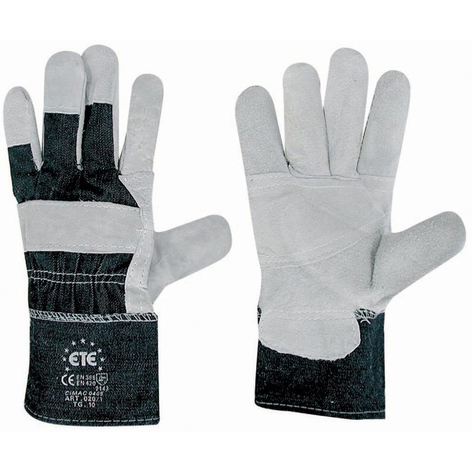 Guanti da lavoro palmo in fiore di pelle suina con dorso in tela tg 10