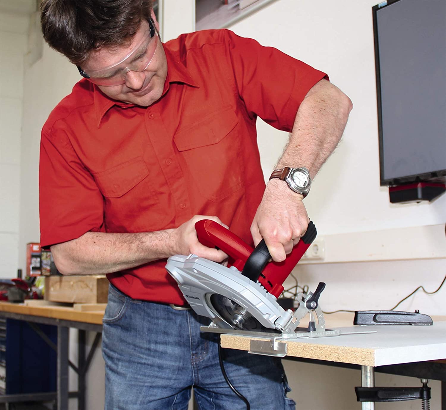 Sega circolare manuale TH-CS 1400/1 per tagli dritti nel legno con lama HM avvio progressivo