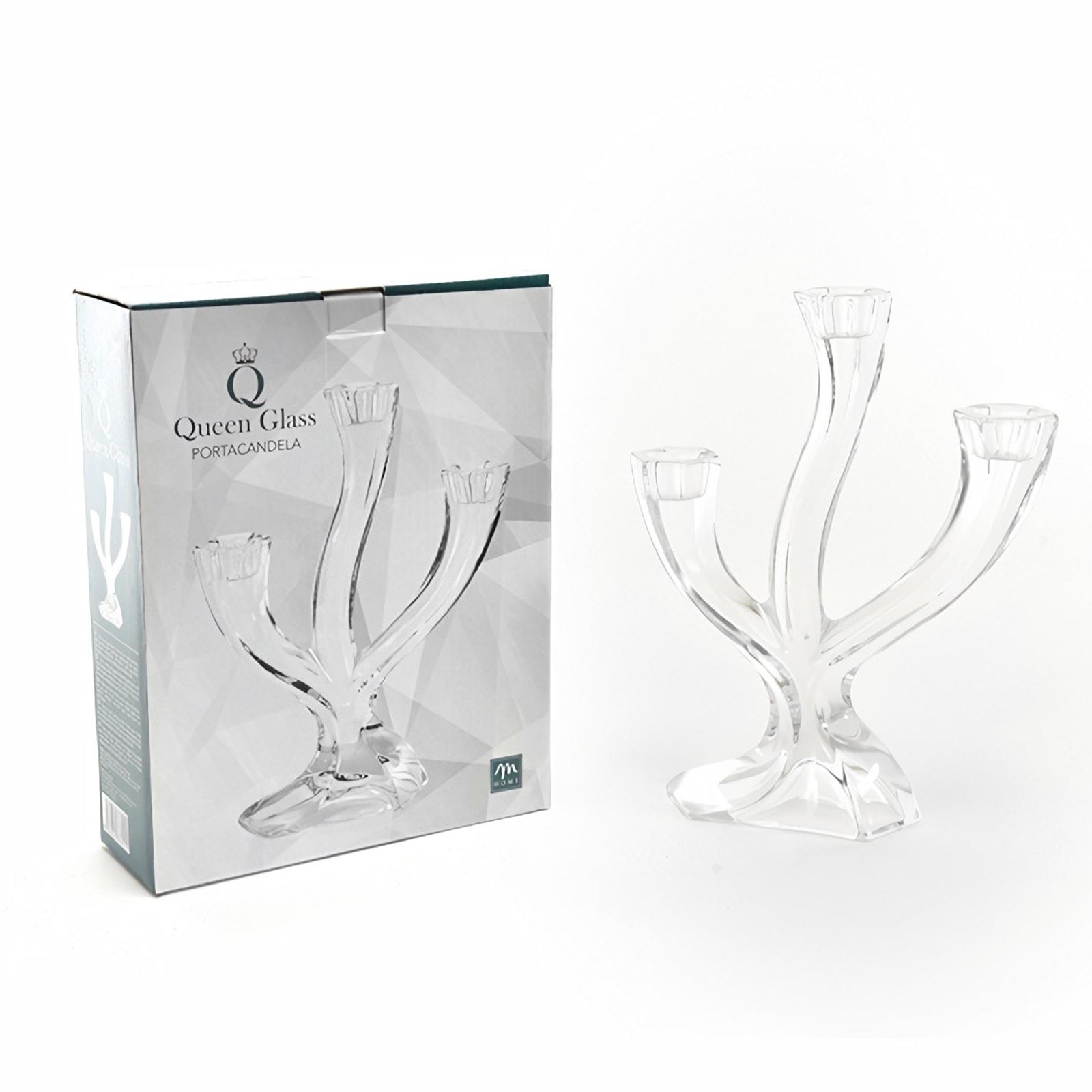 Portacandele in cristallo "Boheme" con 3 fuochi decorazione centrotavola 18 x 6 x h23,5 cm
