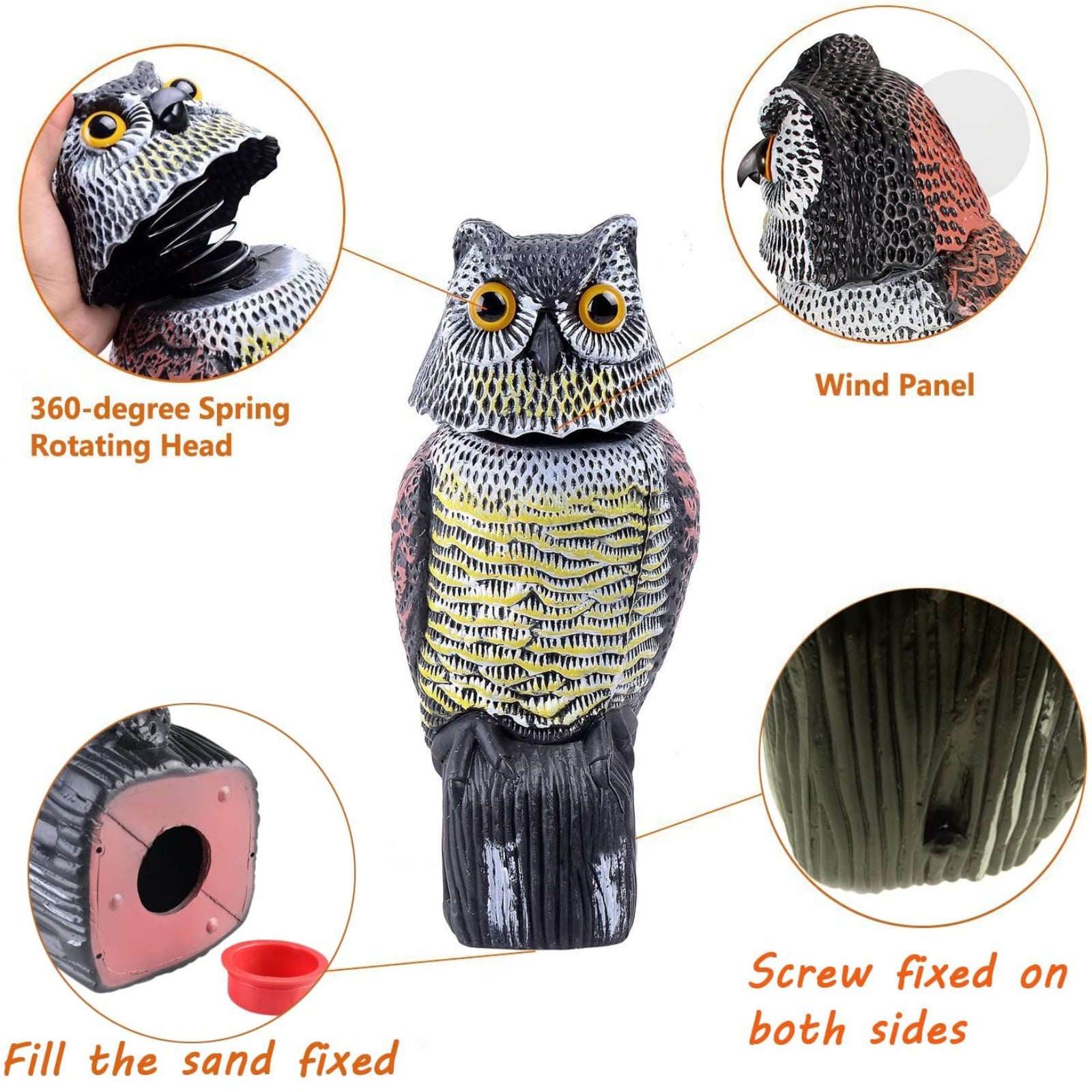 Dissuasore per uccelli spaventapasseri a forma di gufo