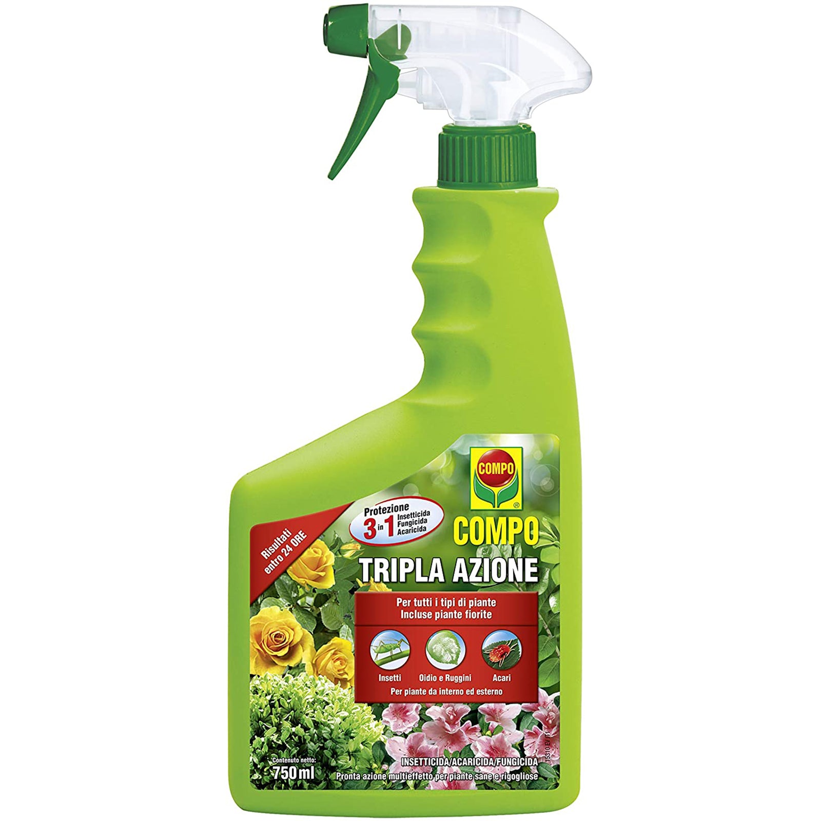 Insetticida universale "Tripla Azione" per acari, afidi, cocciniglia e fungicida spray pronto all' uso 750 ml
