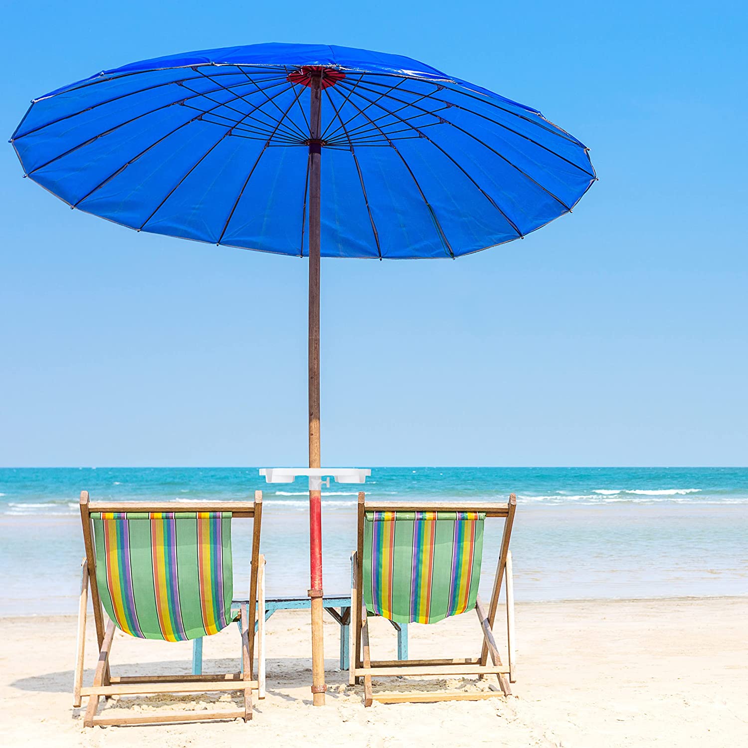 Tavolino porta bicchieri vassoio multiuso per ombrellone da mare e spiaggia Ø 30 cm