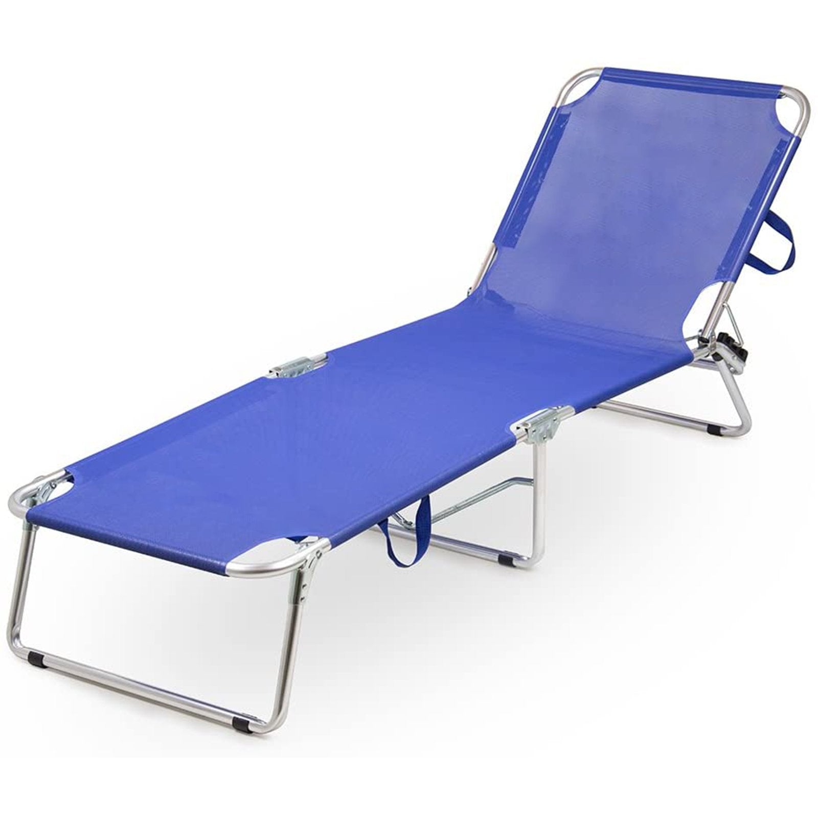 Lettino prendisole da mare e spiaggia in texilene blu brandina in alluminio